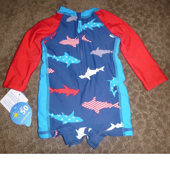 Baby Boys Wave Zone 1pc Long Sleeve RASHGUARD Swimsuit 0/3 3/6 12 18 Mo NWT - Picture 2 of 3